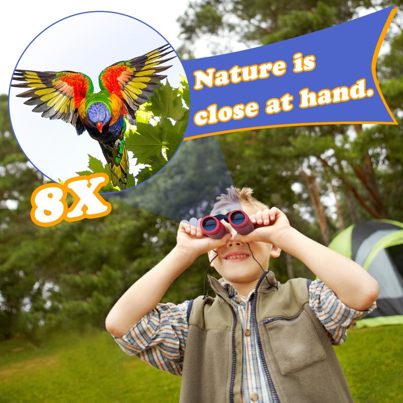 Obuby Real Binoculars for Kids Gifts for 3-12 Years Boys Girls 8x21 High-Resolution Optics Mini Compact Binocular Toys Shockproof Folding Small Telescope for Bird Watching,Travel, Camping,Red - Image 2